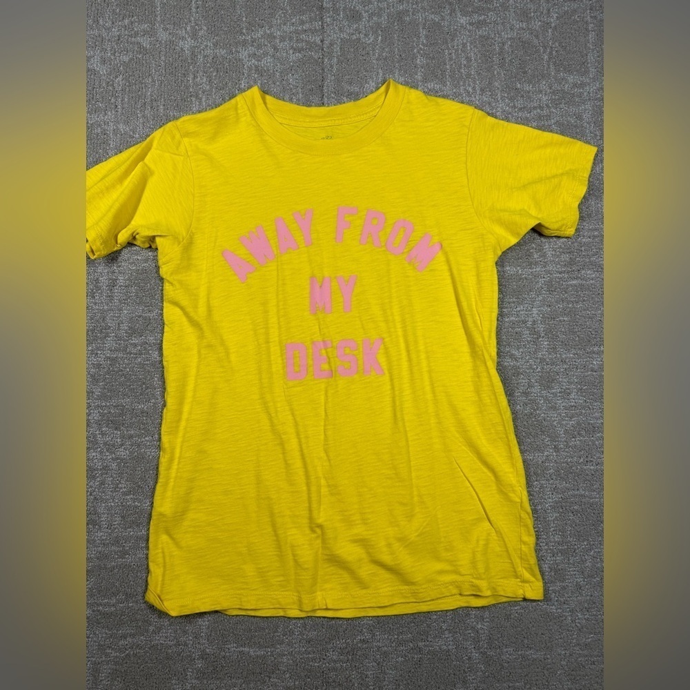 J. Crew Vibrant Yellow Short Sleeve Graphic Away from My Desk T-Shirt XS